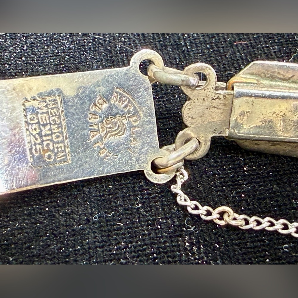 Vintage Mexico 925 Silver and Turquoise Floral Bracelet - Picture 4 of 6